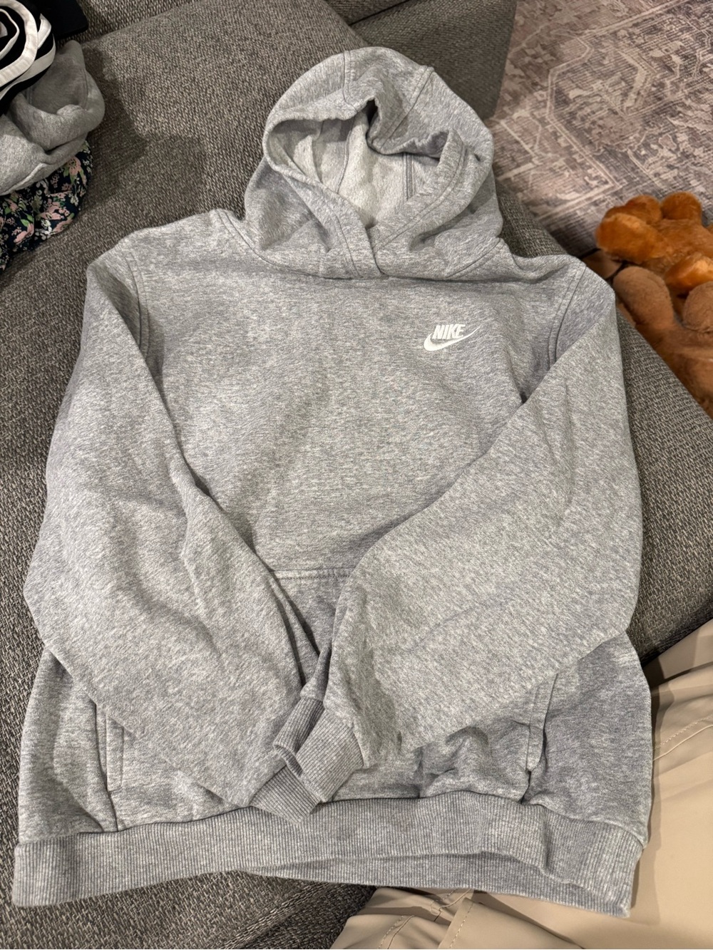 Nike Gray Pullover Hoodie with White Swoosh - Kids
